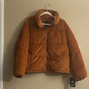 Corduroy Puffer Jacket in Rich Rust Brown